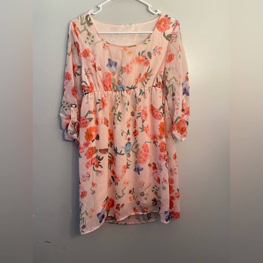 Pink Sheer Floral Dress Medium